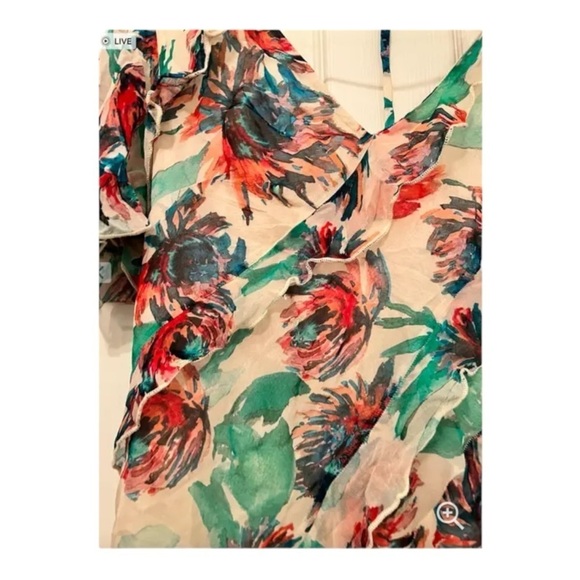 ANTHROPOLOGIE White Soft Floral Short Sleeve Ruffle Tie Back Mini Dress Medium - Picture 4 of 14